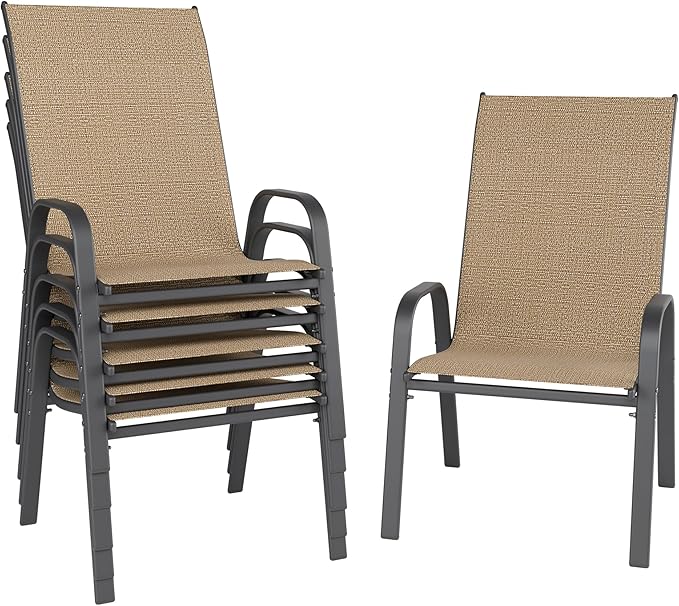 Patio Chairs Set of 6, Outdoor Dining Chairs Stackable for All Weather, Breathable Metal Modern Outside Furniture Chair for Pool Side, Garden, Backyard Deck, Brown by furniture