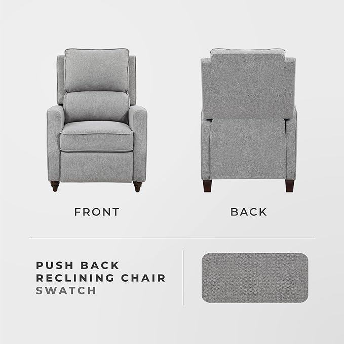 Lexicon Push Back Recliner Chair Living Room, Reclining Sofa Chair, Modern Recliner, Fabric Recliner Arm Seat for Living Room/Office/Apartment, Gray