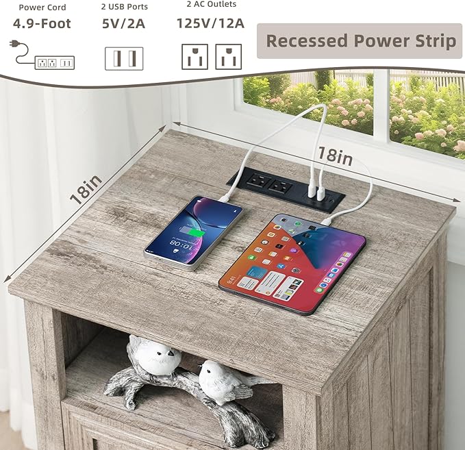 Joaxswe 18" Farmhouse Night Stands Set of 2 with Charging Station, 2 Drawers End Table Dresser for Bedroom, Oak Wooden Nightstand, Bed Side Table with Open Shelf, Bedside Cabinet for Living Room - Image 5