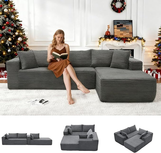 Cloud Sectional Couch, 105" Modular Sectional Sofa with Left Chaise Lounge, Modern Modular L-Shape Sofa with Pillows & Deep Seat, Boneless Couches for Living Room Bedroom, Dark Grey