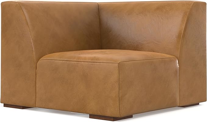 SIMPLIHOME Rex Corner Sofa Module in Full-Grain Genuine Leather, Sienna, 38-inches Wide, Handcrafted Modern-Style Corner Accent Chair for Living Room and Family Room