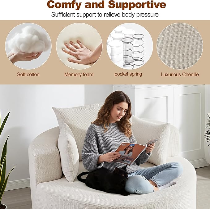 55'' Oversized Round Boneless Chaise Lounge Chair Indoor, Upholstered Corduroy Deep Seat Cloud Large Circle Sofa Couches Bed Corduroy Modern Floor No Assembly Sleeper Bed for Living Room, Bedroom