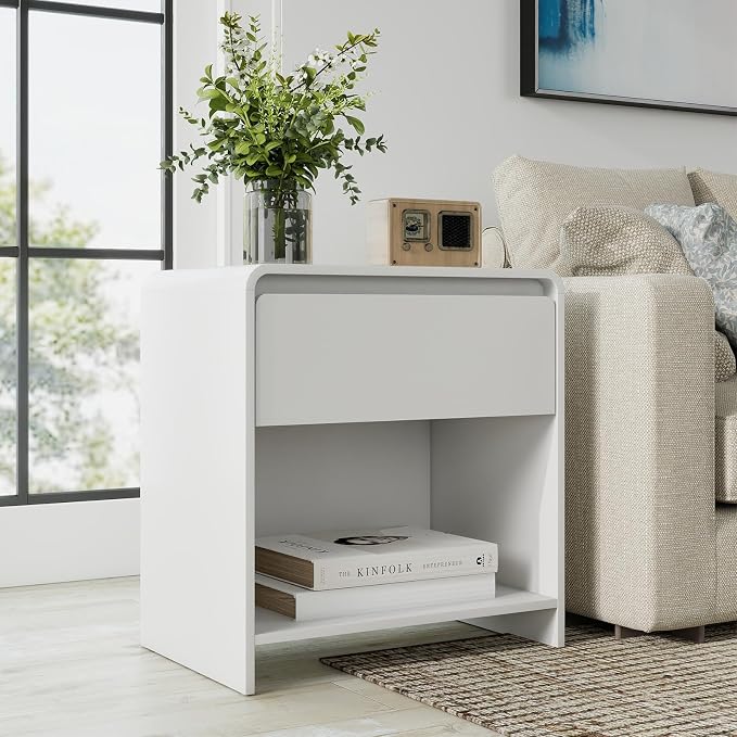 White Nightstand with Charging Station,Modern Night Stand with Drawer and Open Shelf,Bedisde Table with Storage for Bedroom, End Side Table for Living Room - Image 5