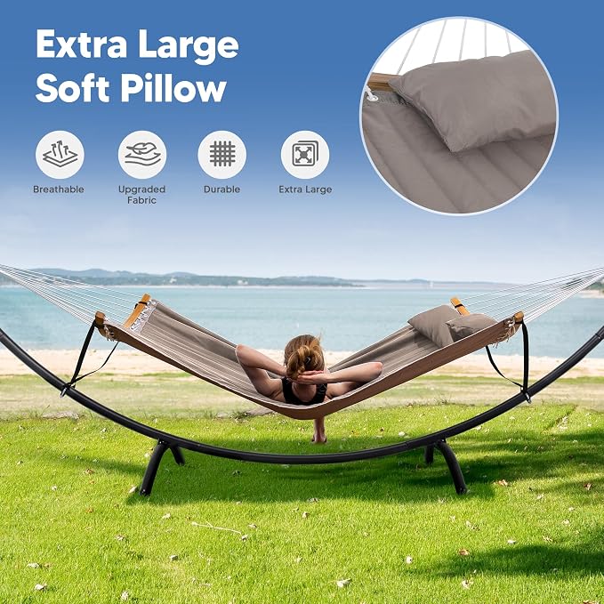 SUNCREAT Hammocks Standing Patio Hammock, Portable Hammock with Stand Foldable, Patent Pending, Brown - Image 7