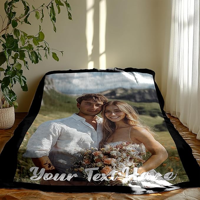 Custom Blanket with Picture Text, Personalized Throw Photo Blanket, Customized Valentine's Day for Boyfriend Girlfriend Husband Wife, Couple Gifts for Him/Her