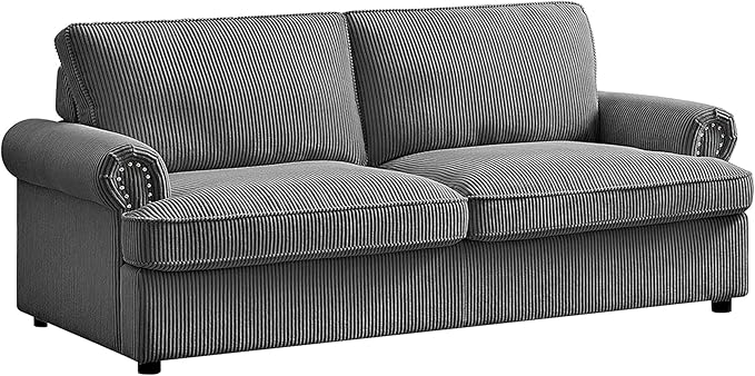 Reversible Sleeper Sofa Bed with Comfortable Memory Foam Mattress, Convertible Corduroy Full Size Pull Out Couch for Living Room, Space Saving Furniture, 76" Wide, Rounded Arms, Grey