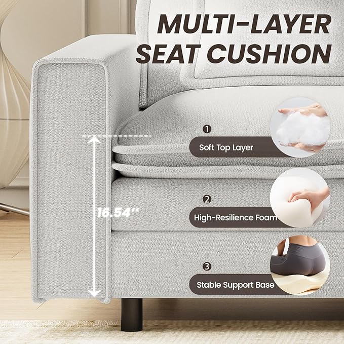 Modular Sectional Sofa 107", Comfy Cloud Couch with Ottoman, Deep 4-Seat L Shaped Modular Sofa, Couches with Throw Pillows for Living Room, Beige