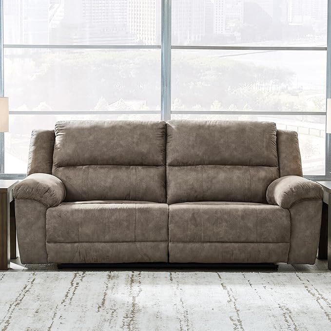 Signature Design by Ashley Laresview Contemporary Faux Leather Manual 2 Seat Reclining Sofa, Gray