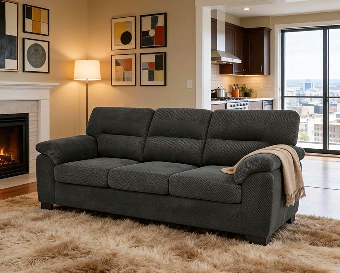 Ball & Cast 3 Seater Sofa Couch with Deep Seats,81" Modern Upholstered Sofa with Padded Armrests, Comfy Couches for Living Room,Apartment and Office,Dark Gray