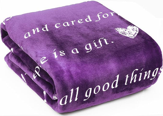 Compassion Blanket (Brand)- Strength Courage Super Soft Warm Hugs, Get Well Gift Blanket Plush Healing Thoughts Positive Energy Love & Hope (Purple, 50 x 60 Fleece)