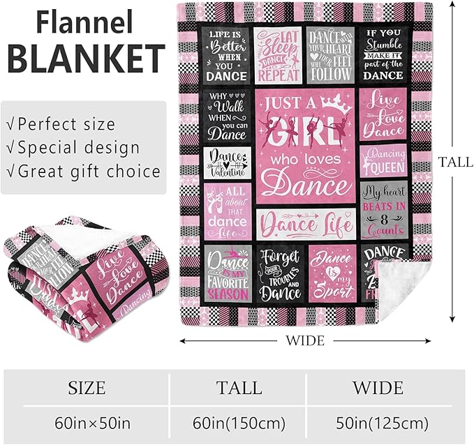 Dance Gifts Blanket 60"x50", Dance Recital/Dancer/Ballet/Ballerina Gifts for Girls Teens Her Teacher, Gift for Dancers, Dancing Stuff/Accessories, Dancing Soft Throw Blanket