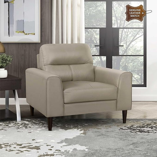 Lexicon Leather Match Accent Chair, Modern Sofa Armchair, Oversized Seat, Solid Wood Legs,Top Grain Leather Lounge Chair for Living Room, Bedroom, Office, Apartment, Waiting Room, Latte