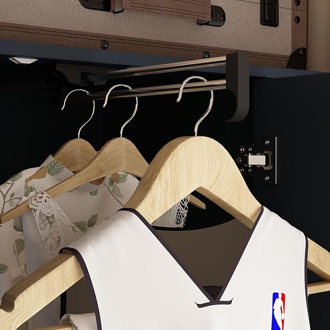 Hitow Wardrobe Armoire Closet with Mirror, 2 Door Wardrobe Cabinet with 2 Drawers & Extendable Hanging Rod, Bedroom Armoire Cabinet Clothes Organizer, Type A Blue (35.5" W x 15.8" D x 70.8" H)