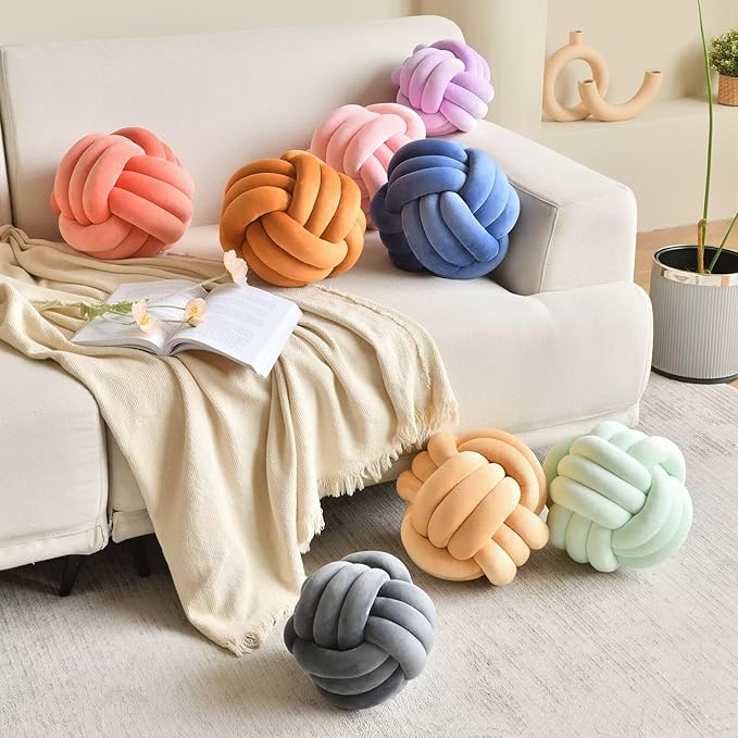 LUSJNGE Decorative Throw Knot Pillow Ball for Home Chair Sofa Couch Bed Aesthetic Round Velvet Knotted Pillow Cushion (Pink, 11 inches)