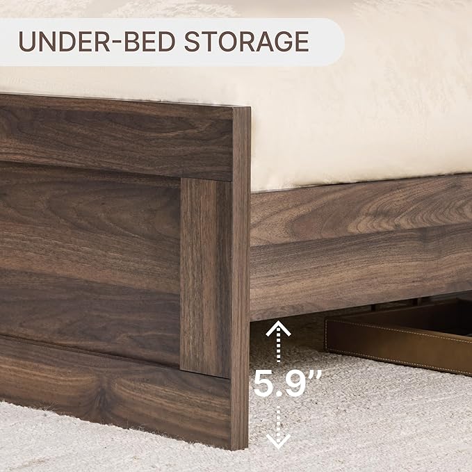 KISLOT 3 Pieces Bedroom Set, Wood Bed Frame with Upholstered Headboard & 2 Nightstands with Storage, Wooden Platform Mattress Foundation Farmhouse Bedroom Furniture Set