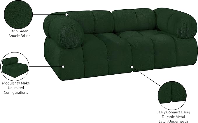 Meridian Furniture 611Green-S68A Ames Collection Modern | Contemporary Modular Sofa with Rich Green Boucle Fabric, Modular to Create Infinite Configurations, 68" W x 34" D x 28" H, Green