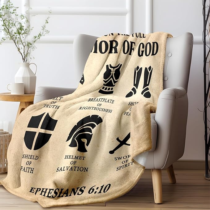 Christian Gifts for Men, Put on The Full Armor of God Blanket Decor, Religious Gifts for Men on Fathers Day Birthday Christmas, Pastor Appreciation Gift - 50" x 60"