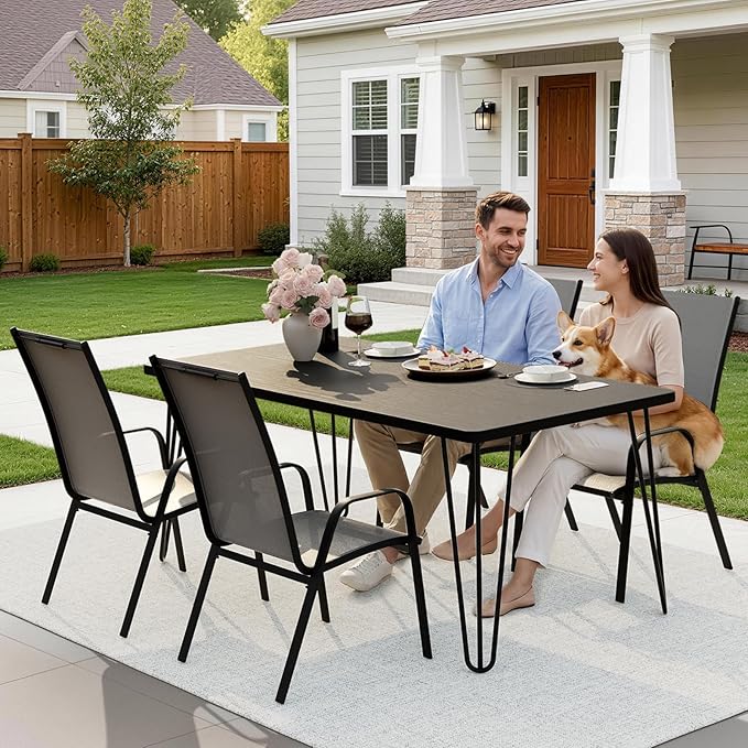 JEAREY Patio Dining Chairs Set of 4, Outdoor Stackable Dining Furniture Set, All Weather Dining Set for Lawn, Garden, Backyard, Poolside, Deep Gray - Image 6