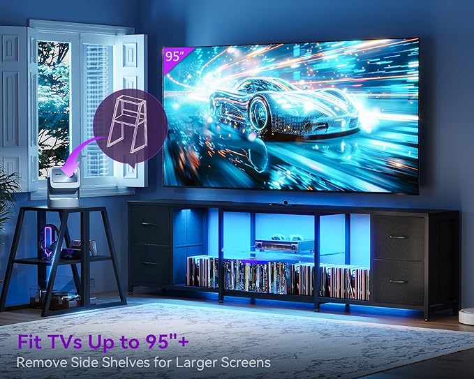 Casaottima LED TV Stand for 50–65 Inch TVs with Power Outlets & RGB Ligths, Gaming Entertainment Center with 4 Drawers & Storage, Media Console Supports Up to 75/85/95 Inch Wall-Mounted TVs, Black - Image 4