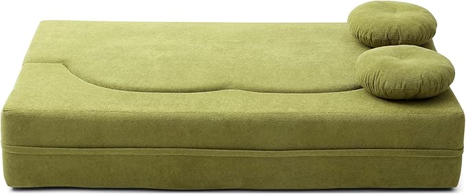 KEIKI 2-in-1 Folding Sofa Bed with Pillow, Queen Sleeper Sofa, Floor & Futon Loveseat Couch, Foam Folding Mattress for Living Room, Guest Use, Office, Apartment, No Assembly Required, Green
