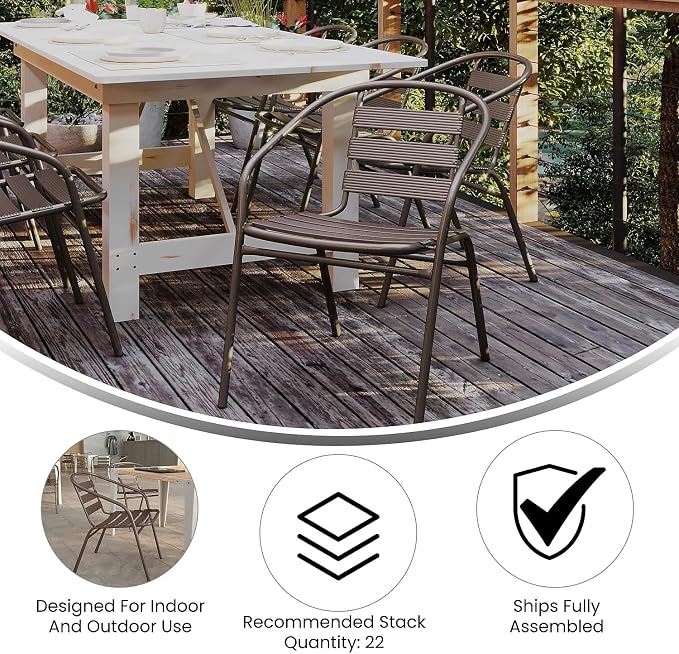 Flash Furniture Lila Metal Restaurant Stack Chairs with Metal Slats, Set of 4, Bronze - Image 4