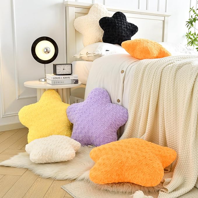 Star Pillow, 19.7" Star Shaped Plush Pillow for Couch Bed Sofa, Cute Decorative Throw Pillows with Soft Faux Fur Room Decor for Bedroom Living Room (Yellow)