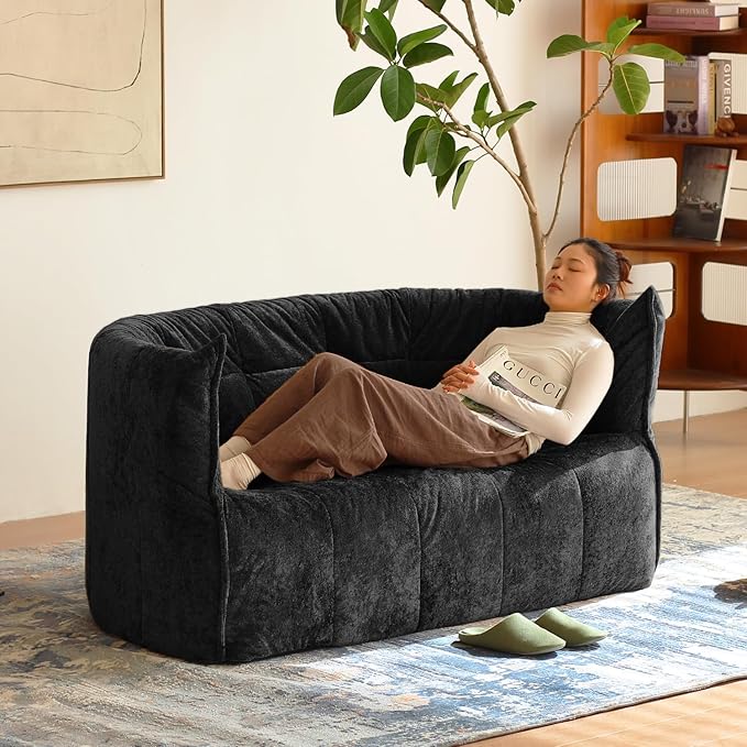 N&V Mid Century Brigantin Deep Relaxation Sofa, Soft Premium Chenille, for Living Room Bedroom and Office (Black, Single)