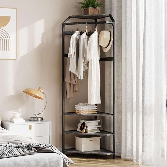 IDEALHOUSE Corner Coat Rack with Shoe Bench Entryway and 12 Double Hooks, Corner Hall Tree - Corner Clothes Rack with Storage Corner Tree with Organizer Shoe Bench Shelf for Entryway, Hallway, Closet - Image 4