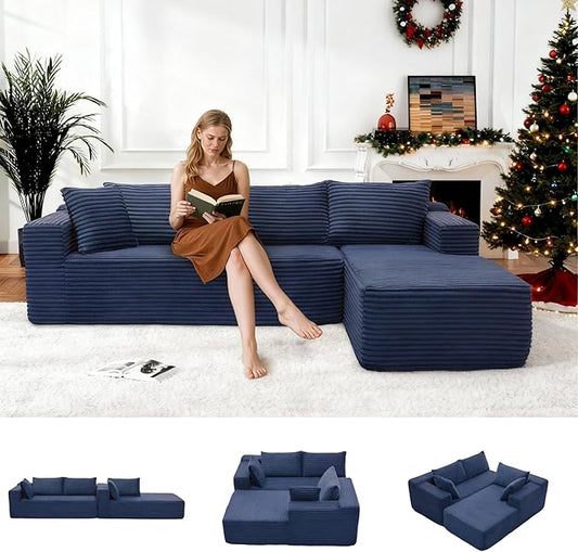 Cloud Sectional Couch, Modular Sectional Sofa with Left Chaise Lounge, Modern Modular L-Shape Sofa with Pillows & Deep Seat, Boneless Couches for Living Room Bedroom, Dark Blue