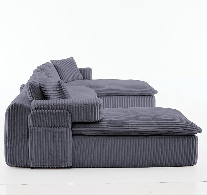 149" Oversized U Shaped Cloud Modular Sectional Sofa Boneless Couch with Double Chaise,Free Combination Convertible Floor Sofa Bed with Storage Pockets and Pillows | No Assembly