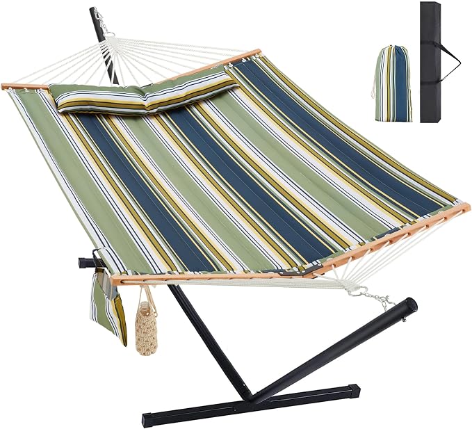 Homgava Two Person Hammock with Stand for Outside Heavy Duty, Outdoor Patio Hammock with Portable Steel Stand, Large Double Hammocks,480lbs Capacity.(Grey Stripes) by HomgavaLiveWhatYouLove