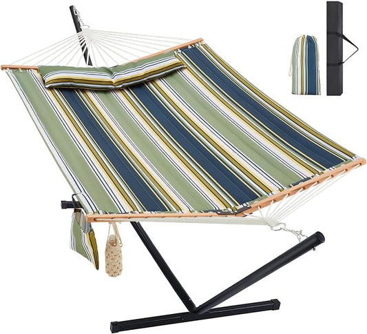 Homgava Two Person Hammock with Stand for Outside Heavy Duty, Outdoor Patio Hammock with Portable Steel Stand, Large Double Hammocks,480lbs Capacity.(Grey Stripes) by HomgavaLiveWhatYouLove