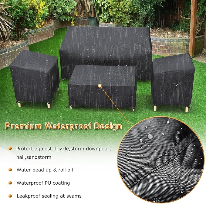 STARTWO Heavy Duty 600D Patio Furniture Covers 4-Piece Set for Loveseat, Chairs and Coffee Table, Outdoor Waterproof, Black - Image 5