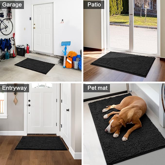 HOMEIDEAS Doormat Indoor Entrance, 60"x36", Highly Absorbent Chenille Large Muddy Dog Washable Non Slip Front Welcome Door Mat for Entryway, Black - Image 6