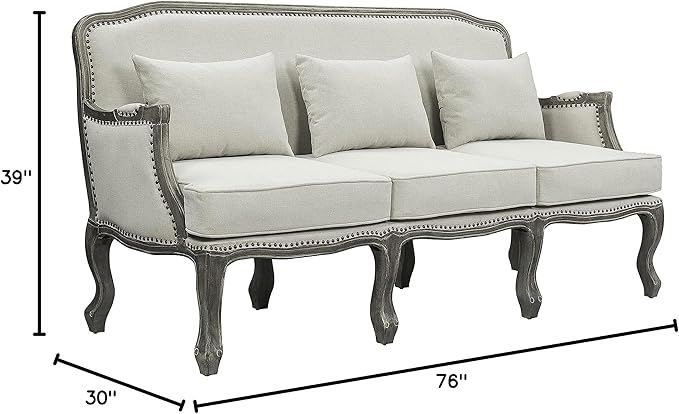 Acme Furniture Upholstered Sofa with Nailhead Trim, Cream and Brown