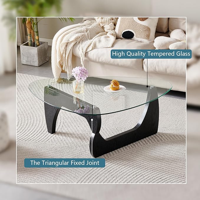 Btrpily Wooden Coffee Table - Modern Black Coffee Table， Contemporary, Stylish, High-End Furnishing for Your Living Room (Black, Triangle)