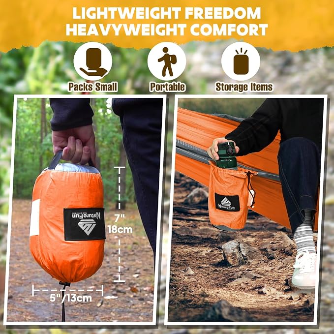 NATUREFUN Ultra-Light Travel Camping Hammock | 300kg Load Capacity,Breathable,Quick-Drying | 2 x Premium Carabiners,2 x Nylon Slings Included | Outdoor Indoor Garden - Image 6
