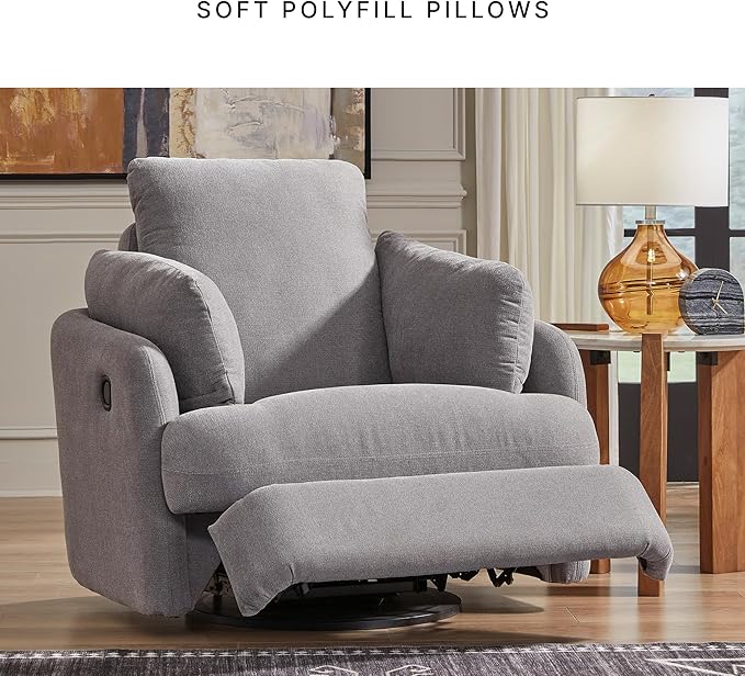 Signature Design by Ashley Modmax Contemporary Swivel Glider Recliner, Press-Back Reclining, Cleanable & Durable Performance Fabric, 21" Seat Height, Gray