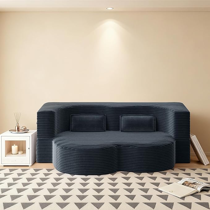 78" Convertible Sofa Bed, 2-in-1 Folding Floor Couch with 2 Pillows, Sleeper Sofa for Living Room and Bedroom, No Assembly Required (Dark Grey, Corduroy Fabric)