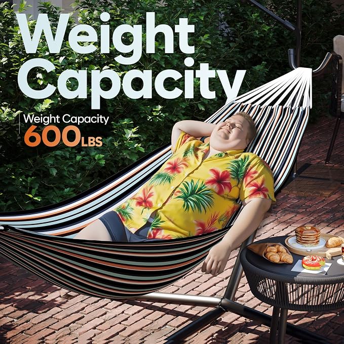 Hammock with Stand for Outside, 600lbs Portable Hammock with Carrying Bag for 2-Person Outside Patio, Heavy Duty, Easy Assembly - Image 4