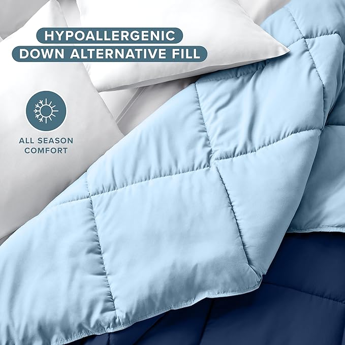 Bare Home California King Comforter - Reversible Colors - Goose Down Alternative - Ultra-Soft - Premium 1800 Series - All Season Warmth - Bedding Comforter (California King, Dark Blue/Light Blue)