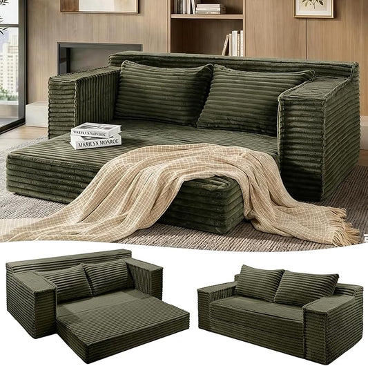 IDEALHOUSE 75 Inch Convertible Sofa Bed, Boneless Sleeper Sofa, 2 in 1 Folding Couch Bed with 2 Pillows, Pull Out Couch Bed, Loveseat Sofa for Living Room Bedroom, No Assembly, Green