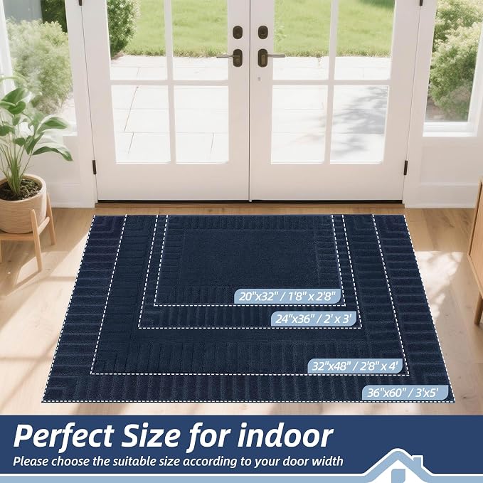 BEQHAUSE Door-Mat-Non-Slip Front Door Mat Washable Low-Profile Entrance Rugs for Front Door Entry Dirt Trapper Door Mats Absorbent Welcome Mats,20"x32", Navy Blue - Image 2