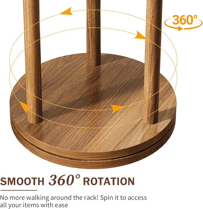Yoobure Rotary Coat Rack Freestanding - Solid Wood Coat Tree with 9 hooks & 3 Storage Shelves for Purse, Bag, Jacket, Hat, Corner Hanger Stand Racks for Hall, Entryway, Office, Modern Clothes Holder - Image 8