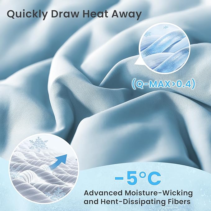 HYLEORY Cooling Comforter King Size - Summer Cooling Blanket for Hot Sleepers/Night Sweats, Double-Sided Cold Touch Silky Ice Comforters, Breathable Lightweight Beddings, Cool Blue, 108"x90"