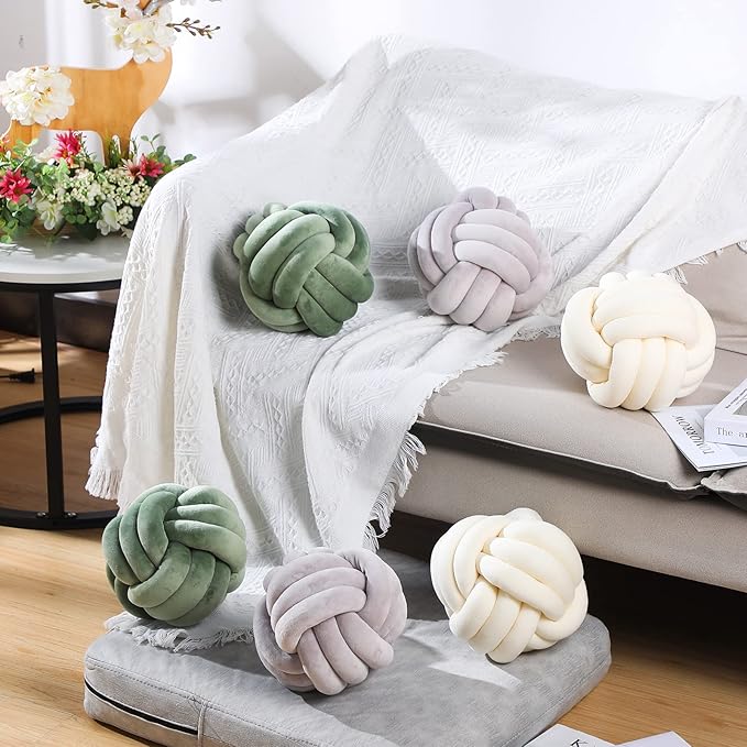 Namalu 2 Pcs Soft Knot Pillow Ball, Decorative Round Throw, Soft Knotted Plush Pillows, Handmade Stuffed Ball Pillows Cushion for Bedroom Sofa Couch Home Decor(10.6 Inches,Cream White)