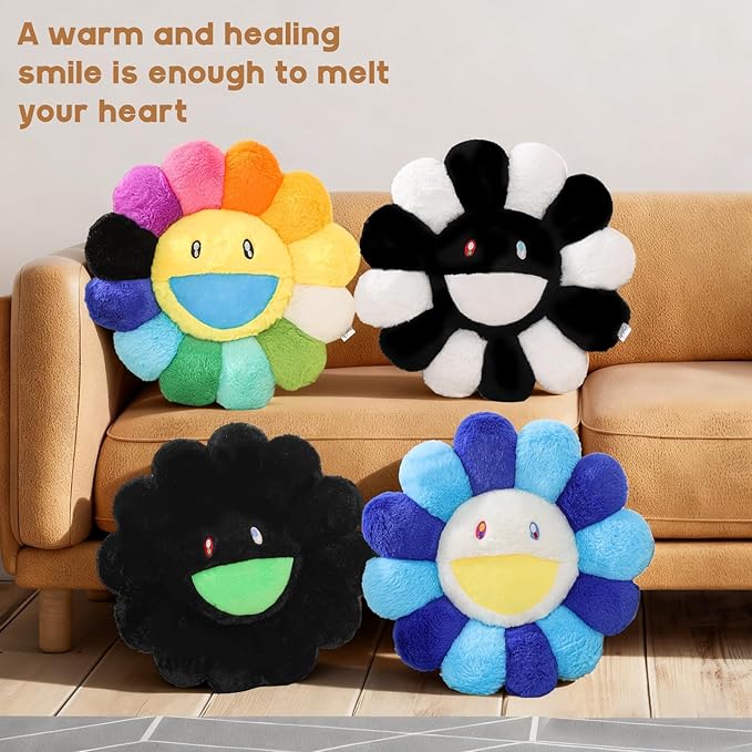 Flower Pillow,Colorful Flower Shaped Throw Pillow,Smiley Face Floor Cushions,Cute Sunflower Plush Pillows,Cute Plushie Room Decor,Mothers Day Decorative Pillows for Bed,Couch,Sofa,Car (Blue,15.7In)