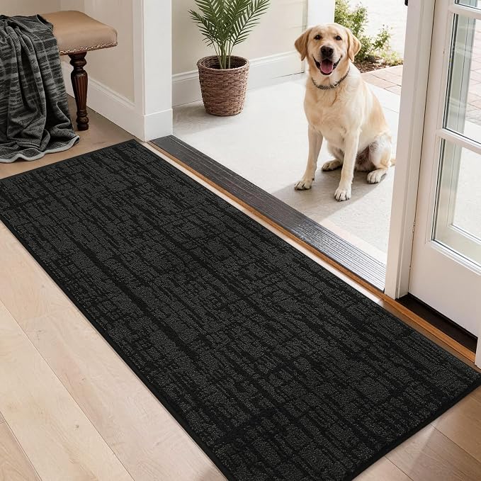 COSY HOMEER Door Mat 20" x 48" Non-Slip Washable Entryway Rug,Dirt Trapper Door Mat Indoor Entrance,Stain Resistant Absorbent Welcome Mats for Front Back Doormats and Wet Shoes,Black by COSYHOMEER