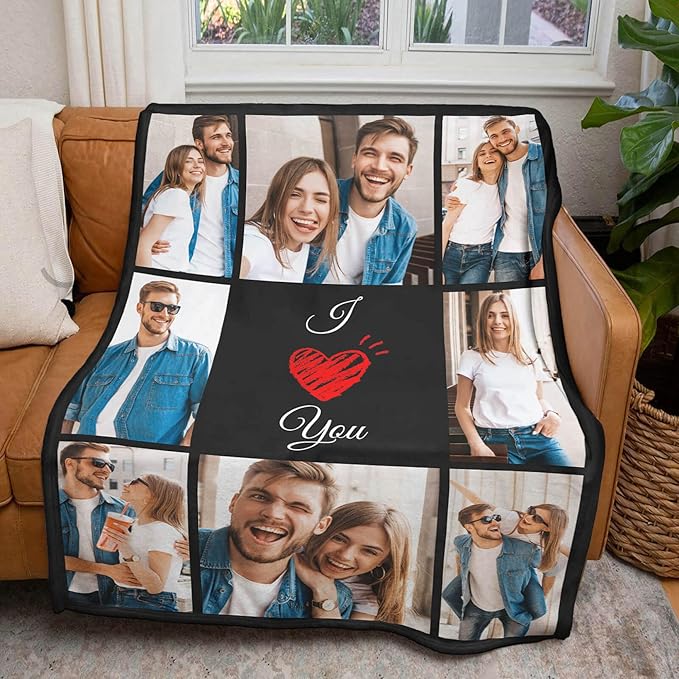 Printwoo Custom Blanket with Picture Text Customized Thow Blankets Personalized Blanket, Customizable Blanket Photo Blankets, Customize Gifts for Mom Dad Couple Girlfriend Boyfriend Wife Husband