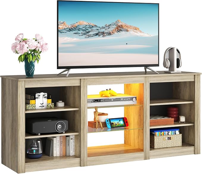 WLIVE Modern TV Stand for 65 Inch TV, Entertainment Center with Adjustable Open Shelves & RGB LED Lights, Sturdy Media Console for Living Room, Bedroom,Gaming(Gray Oak) - Image 8